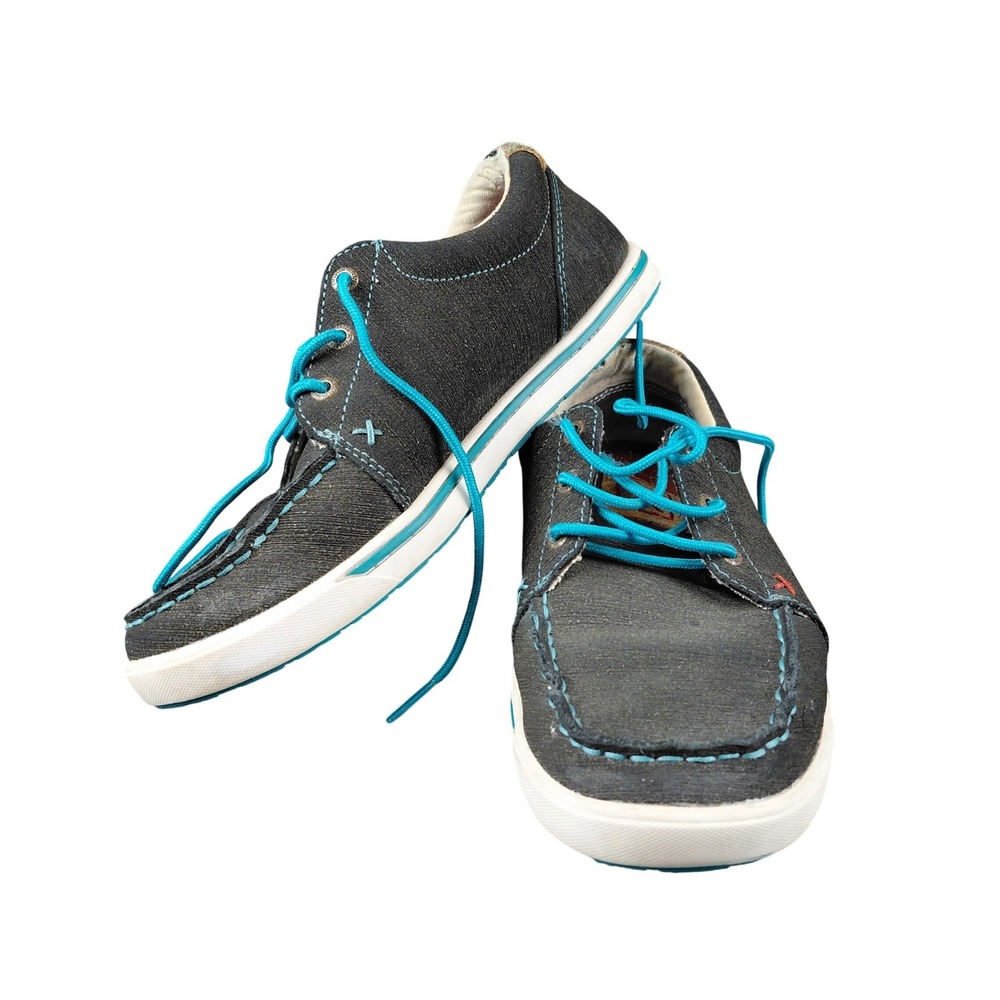 Twisted X‎ Mens Shoes 7 1/2 M Black Denim Blue Laces Boat Shoes WCA0029